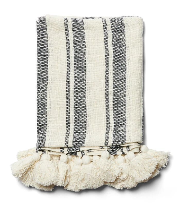 Plaid, Zomer Deken Streep En Kwastjes - Honesta - Wit - 170x130 CM 1 Plaid, Zomer Deken Streep En Kwastjes - Honesta - Wit - 170x130 CM