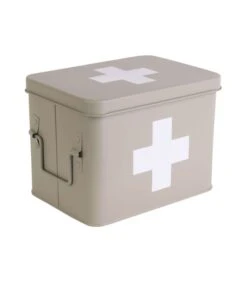 PRESENT TIME Medicijnkist - Medium - Metaal Mat Warm Grijs - 21,5x15,5x16cm -Dagelijkse Boodschappen Winkel 112648be092743cd80371a80f5e7a239