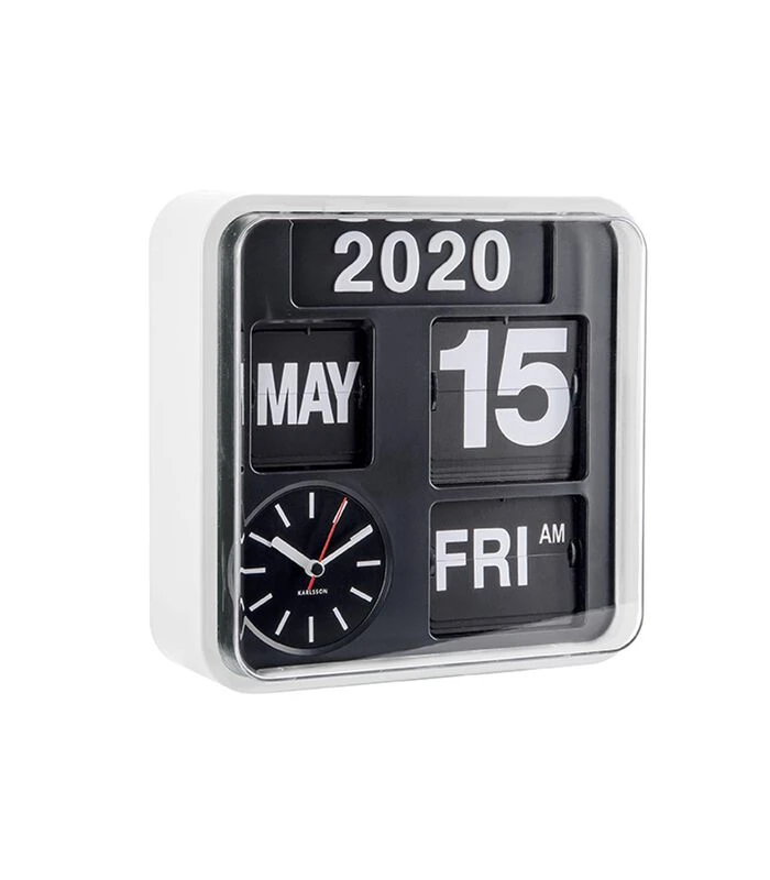 Karlsson Wandklok Mini Flip - Wit/Zwart - 24x24x10cm 1 Karlsson Wandklok Mini Flip - Wit/Zwart - 24x24x10cm