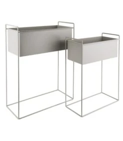 PRESENT TIME Plantenpot Set Essence - IJzer Warm Grijs - Recht - 51x24x65cm & 43x19,5x55cm