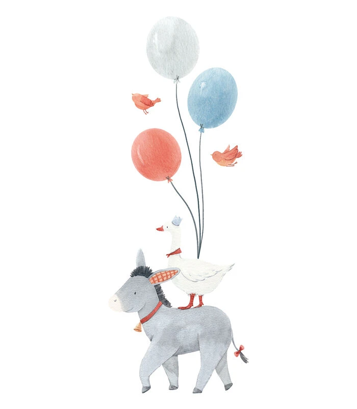 GENTLE FRIENDS Muursticker Kinderkamer - Ezel En Ballonnens 45x118cm 1 GENTLE FRIENDS Muursticker Kinderkamer - Ezel En Ballonnens 45x118cm