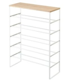 Yamazaki Shoe Rack With Wood Top Board - Tower - White