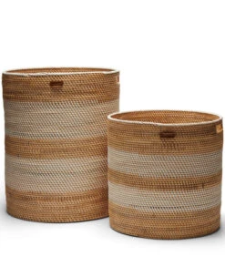 Opbergmanden Set Van 2 En Horzontale Streep - Crystal Bay - Bruin