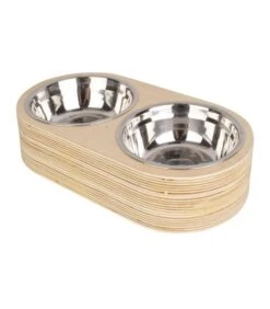 PRESENT TIME Voerbakjes Set Dinner Time - Large - Licht Hout - 18x7,8cm