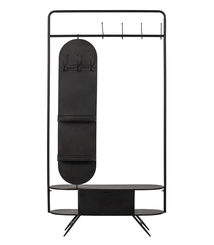 WOOOD Rink Kapstok Met Spiegel - Metaal - Zwart - 188x99x34 4 WOOOD Rink Kapstok Met Spiegel - Metaal - Zwart - 188x99x34 - Afbeelding 4