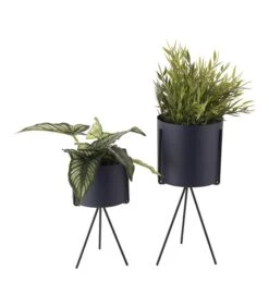 PRESENT TIME Plantenpot Set Pedestal - IJzer Nachtblauw - 29,5x12,5cm & 22x10,5cm -Dagelijkse Boodschappen Winkel 576212e32eb3444abbcdb7d08f8af231