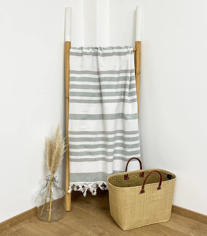 Gestreepte Katoenen XL-handdoek, Badstof Voering 140 X 180 Cm 2 Gestreepte Katoenen XL-handdoek, Badstof Voering 140 X 180 Cm - Afbeelding 2