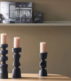 Midi Kandelaar - Mangohout - Zwart - 36x12x12 -Dagelijkse Boodschappen Winkel 632d055f257f427fb2529f3de827fb43