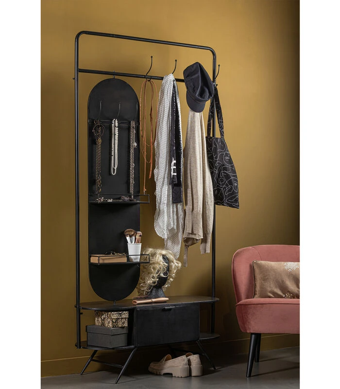 WOOOD Rink Kapstok Met Spiegel - Metaal - Zwart - 188x99x34 3 WOOOD Rink Kapstok Met Spiegel - Metaal - Zwart - 188x99x34 - Afbeelding 3