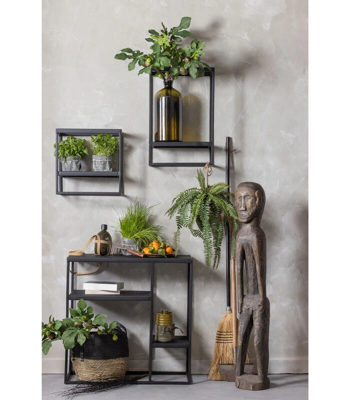 WOOOD Wandrek Binnen/Buiten Febe - Metaal - Zwart - 40x40x20 2 WOOOD Wandrek Binnen/Buiten Febe - Metaal - Zwart - 40x40x20 - Afbeelding 2