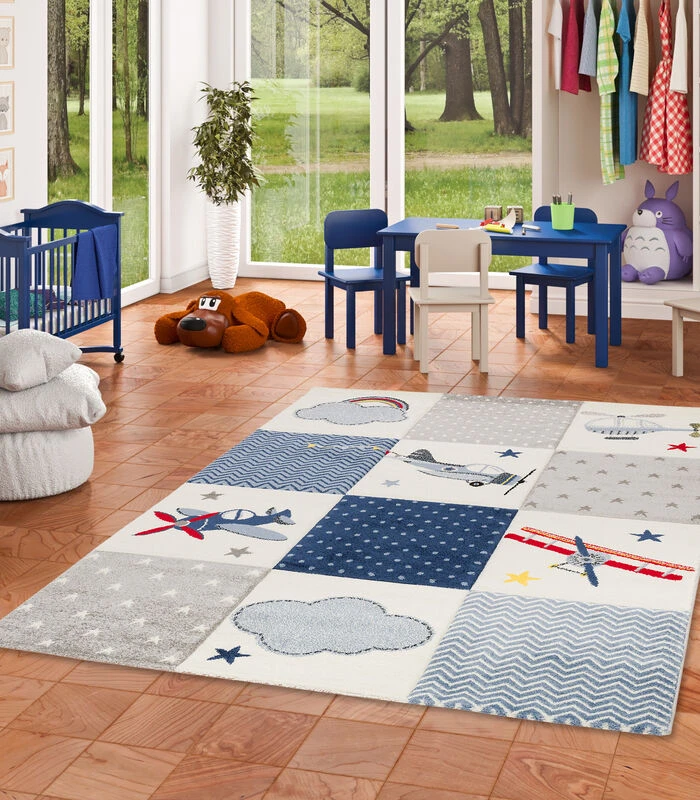 Maui Kids - Kindertapijt - Ruitjespatroon Vliegtuigen 1 Maui Kids - Kindertapijt - Ruitjespatroon Vliegtuigen
