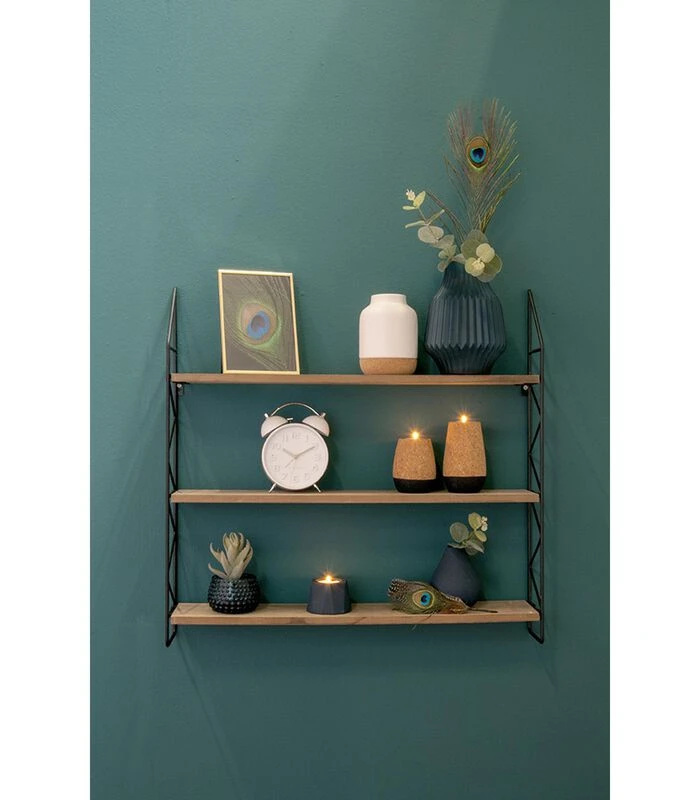 PRESENT TIME Wandrek Zig Zag - Zwart Met Houten Planken - 60x60x11cm 3 PRESENT TIME Wandrek Zig Zag - Zwart Met Houten Planken - 60x60x11cm - Afbeelding 3