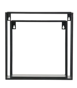 WOOOD Meert Kubus Wandrekjes - Metaal - Zwart - Set Van 2