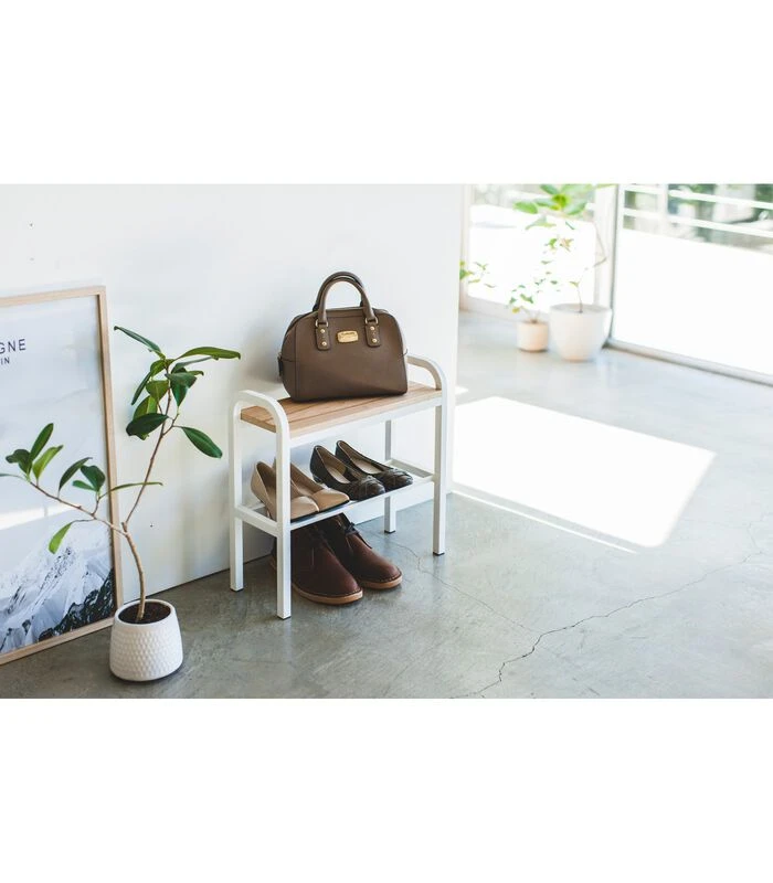 Yamazaki Shoe Rack With Wooden Board - Tower - White 3 Yamazaki Shoe Rack With Wooden Board - Tower - White - Afbeelding 3