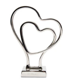 Sculptuur Hartjes Beeld Op Voet - Double Heartbeat Statue - Goud