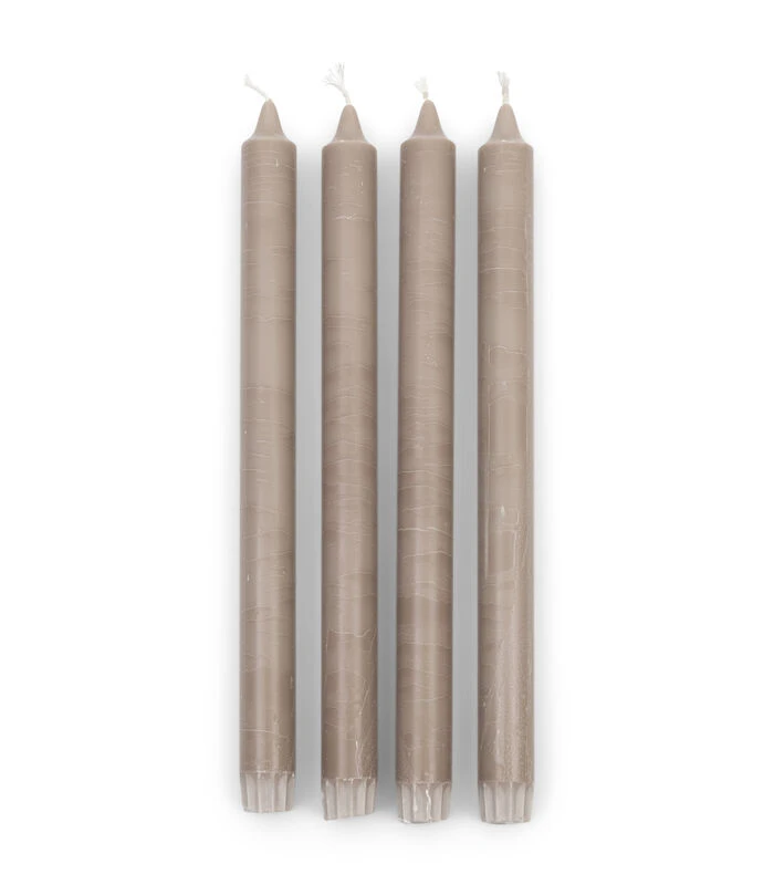 Lange Kaarsen - Dinner Candles ECO Flax 4pcs - Grijs/Beige - Set Van 2 X 4 Stuks 1 Lange Kaarsen - Dinner Candles ECO Flax 4pcs - Grijs/Beige - Set Van 2 X 4 Stuks