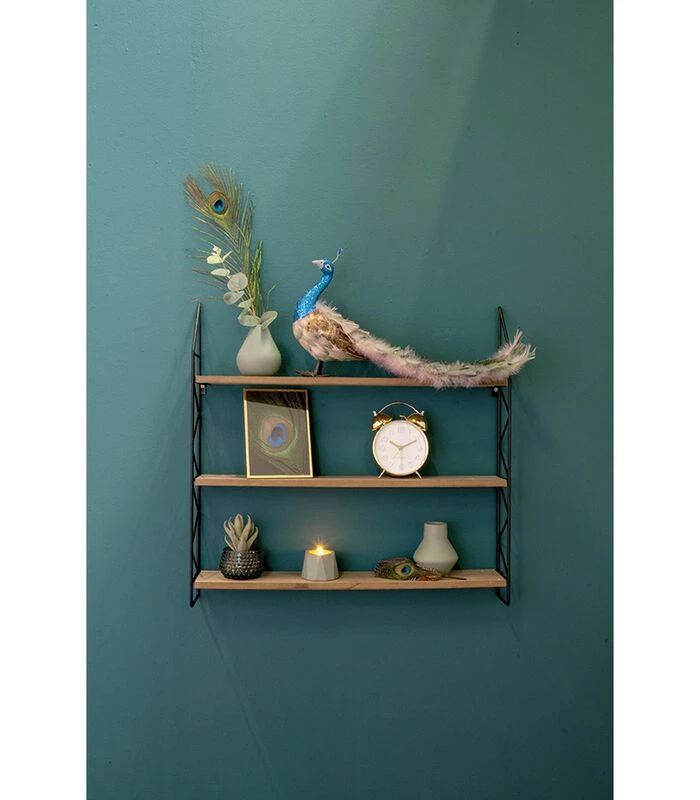 PRESENT TIME Wandrek Zig Zag - Zwart Met Houten Planken - 60x60x11cm 2 PRESENT TIME Wandrek Zig Zag - Zwart Met Houten Planken - 60x60x11cm - Afbeelding 2