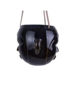 PRESENT TIME Hangende Plantenpot Mask - Glazuur Donker Bruin - Rond - 12x18,4x15,2cm -Dagelijkse Boodschappen Winkel 934fc87336f248db83de76762269c043