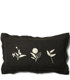 Kussenhoes, Kussensloop 50x30, Bloemenprint - Zephyrus - Zwart
