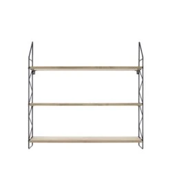 PRESENT TIME Wandrek Zig Zag - Zwart Met Houten Planken - 60x60x11cm