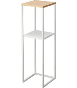 Yamazaki 2-Tiered Shelf W/ Wooden Top - Tower - White