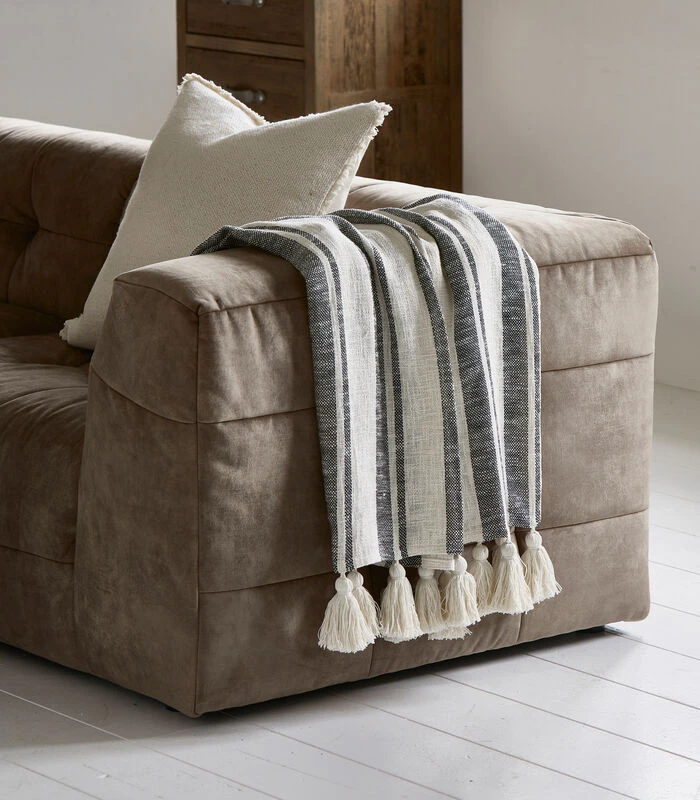 Plaid, Zomer Deken Streep En Kwastjes - Honesta - Wit - 170x130 CM 2 Plaid, Zomer Deken Streep En Kwastjes - Honesta - Wit - 170x130 CM - Afbeelding 2