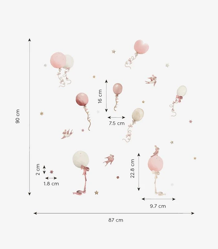 SELENE Muursticker Kinderkamer - Ballonnen En Vliegers (roze) - 29,7 X 42 Cm 3 SELENE Muursticker Kinderkamer - Ballonnen En Vliegers (roze) - 29,7 X 42 Cm - Afbeelding 3