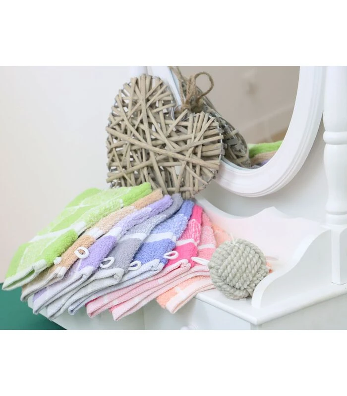 Set Van 2 Toilethandschoenen Katoen Bouclette Tegels CELESTE 2 Set Van 2 Toilethandschoenen Katoen Bouclette Tegels CELESTE - Afbeelding 2