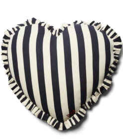 Sierkussen Gestreept Hart, Binnenkussen - Summer Heart - Donkerblauw/White