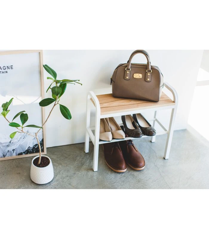 Yamazaki Shoe Rack With Wooden Board - Tower - White 4 Yamazaki Shoe Rack With Wooden Board - Tower - White - Afbeelding 4