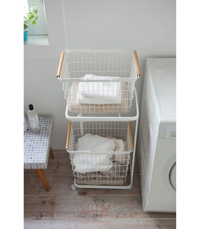 Yamazaki Laundry Cart 2 Tier - Tosca - White 3 Yamazaki Laundry Cart 2 Tier - Tosca - White - Afbeelding 3